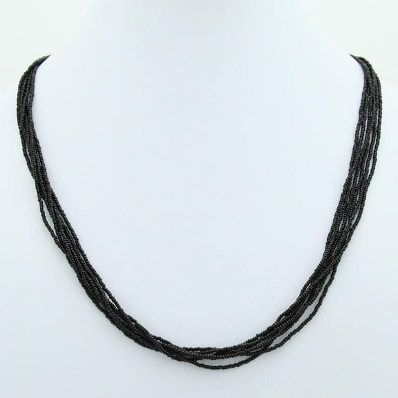 GlassOfVenice Murano Glass Six Strand Seed Bead Necklace - Midnight Black