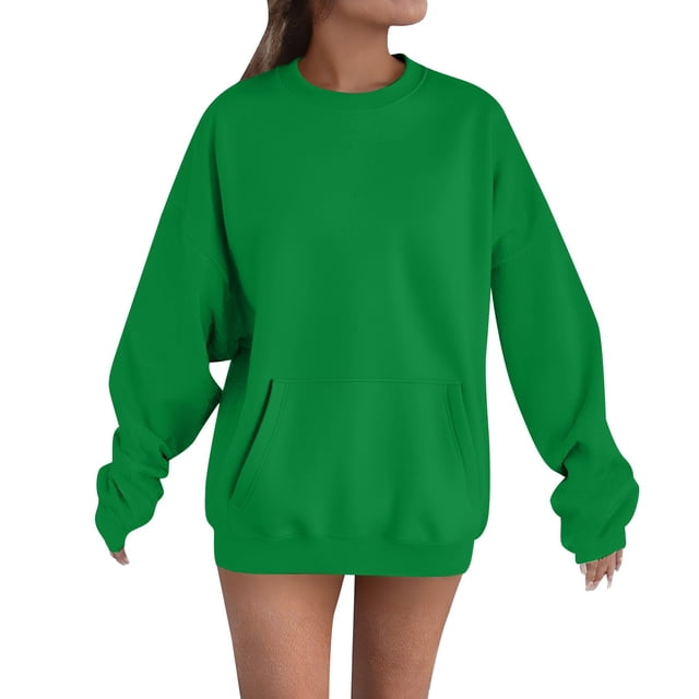 Breezora Chandail à Capuchon à Poche Surdimensionné pour Femmes, Col Rond, Chandail Décontracté Confortable, Taille m, Vert