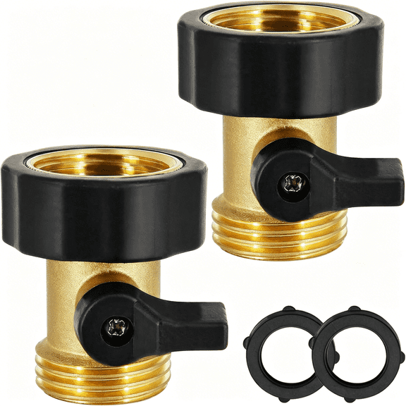 HIBIBUD Heavy Duty Brass Shut Off Valve Garden Hose Connector,2 Sets