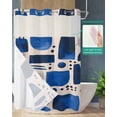 thumbnail image 2 of No Hook Shower Curtains with Snap in Liner, Blue Color Block Waterproof Fabric Shower Curtain, Minimalist Modern Abstract Geometric Double Layers & See-Through Top Window Bathroom Curtains 72''x84'', 2 of 6