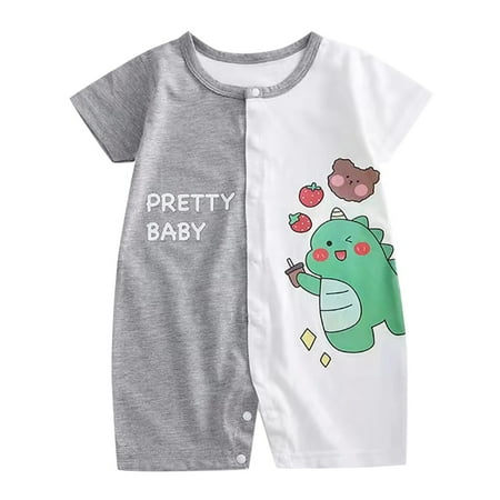 

JDEFEG Pack Up Children Baby Boys Girls Cartoon Romper Short Sleeve Cute Animals Jumpsuit Outfits Clothes Cute Shirts Size 6 Onesies for Baby Boy Cotton Grey 73