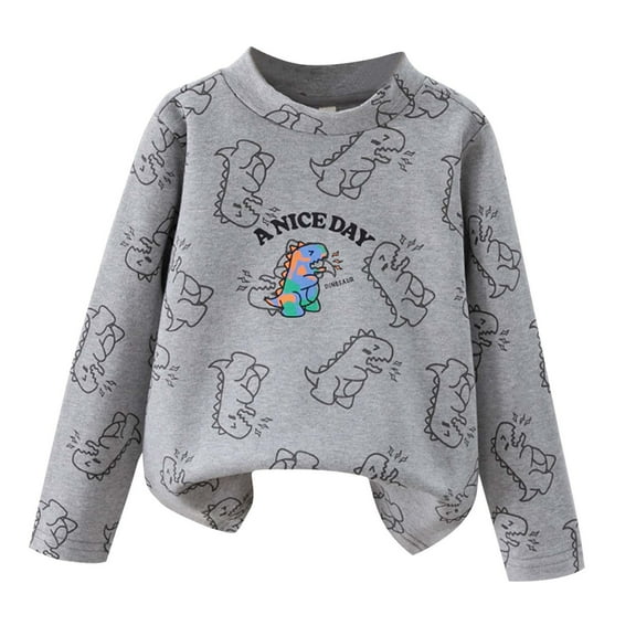 bbymog Winter Shirts for Girls Long Sleeve Pullover Tops Boys' Graphic Shirt Clothes for Kids Gray 9 Years