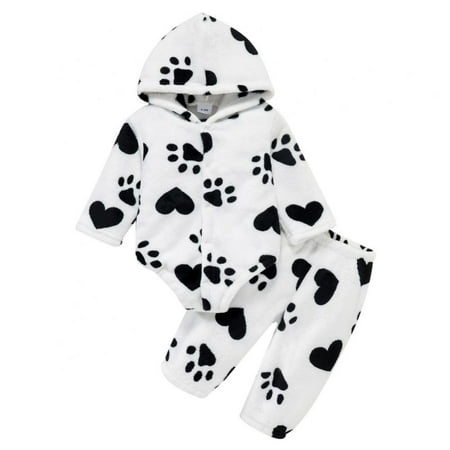 

Newborn Baby Boy Clothes Footprints love print Print Long Sleeve Hoodies + Long Pants 2PCS Outfits Set