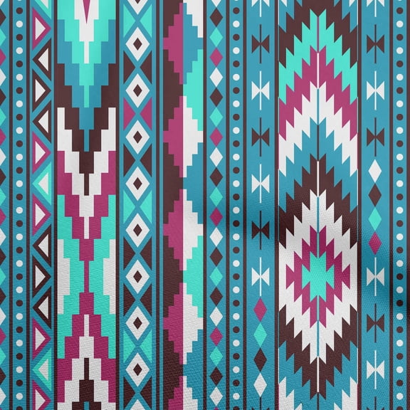 oneOone Polyester Lycra Turquoise Blue Fabric Tribal Craft Projects Decor Fabric Printed By The Yard 56 Inch Wide
