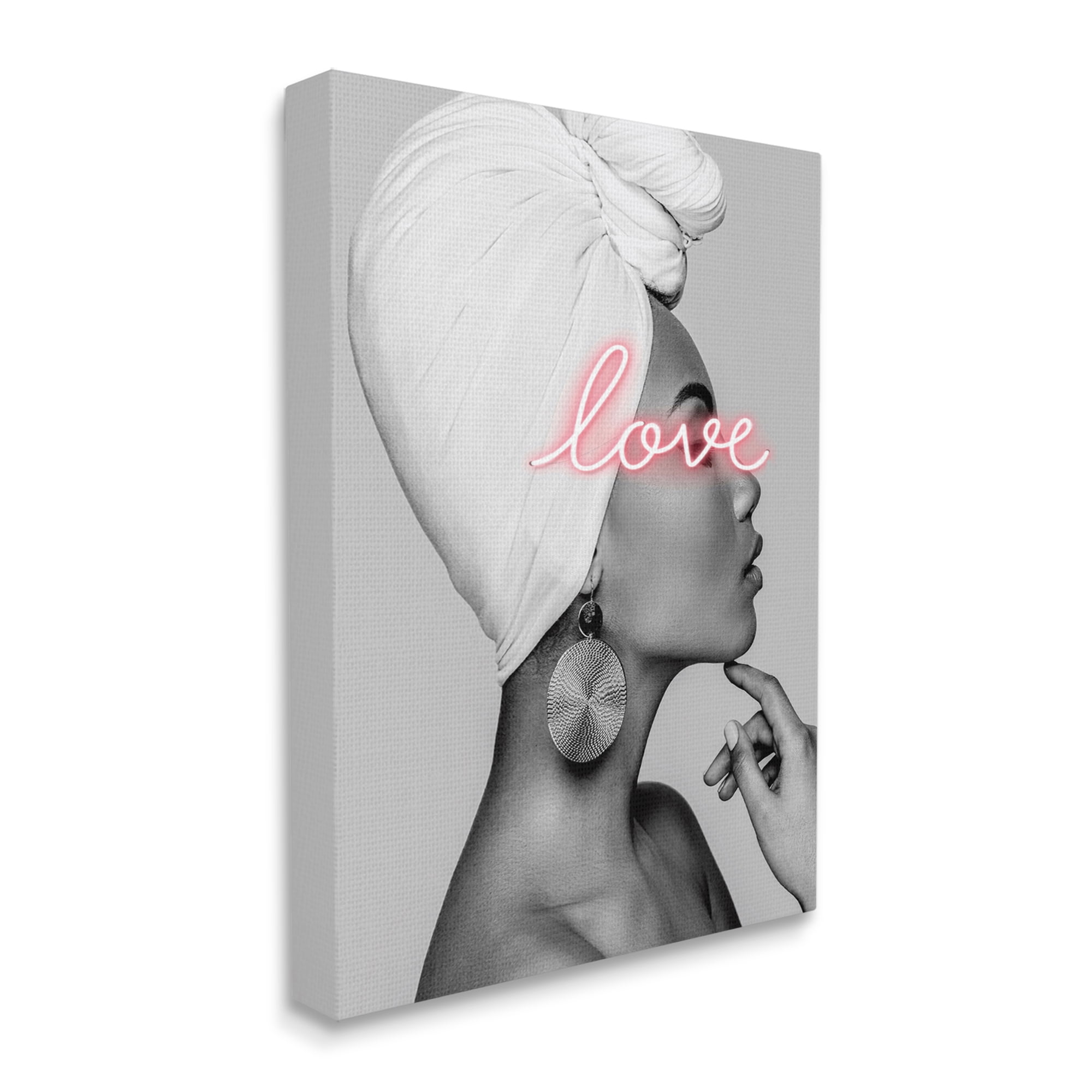 Stupell Industries Woman Portrait Pink Love Phrase Typography Painting Gallery Wrapped Canvas Print Wall Art, 30 x 40