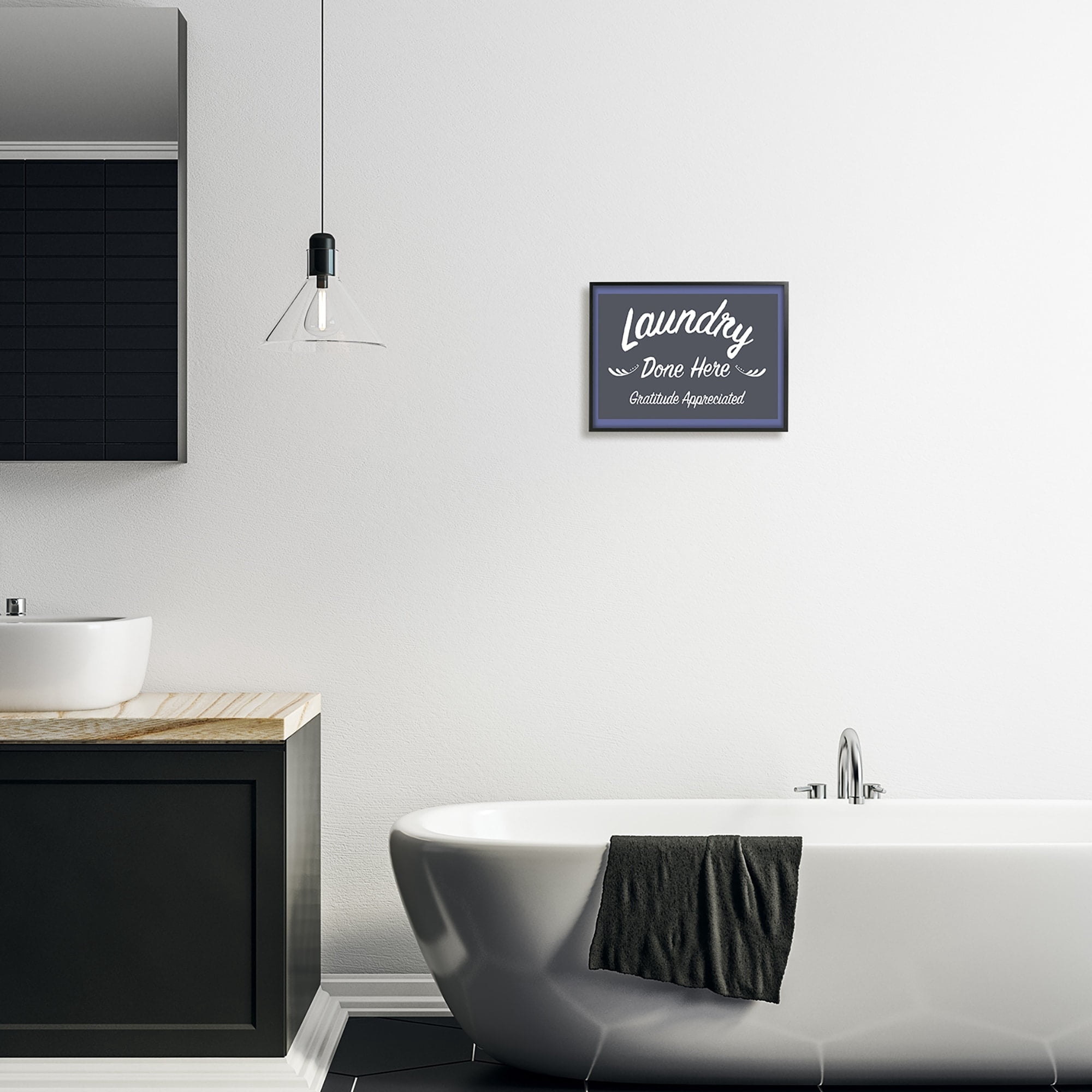 Stupell Industries Laundry Done Here Vintage Phrase Typography Painting Gray Framed Art Print Wall Art