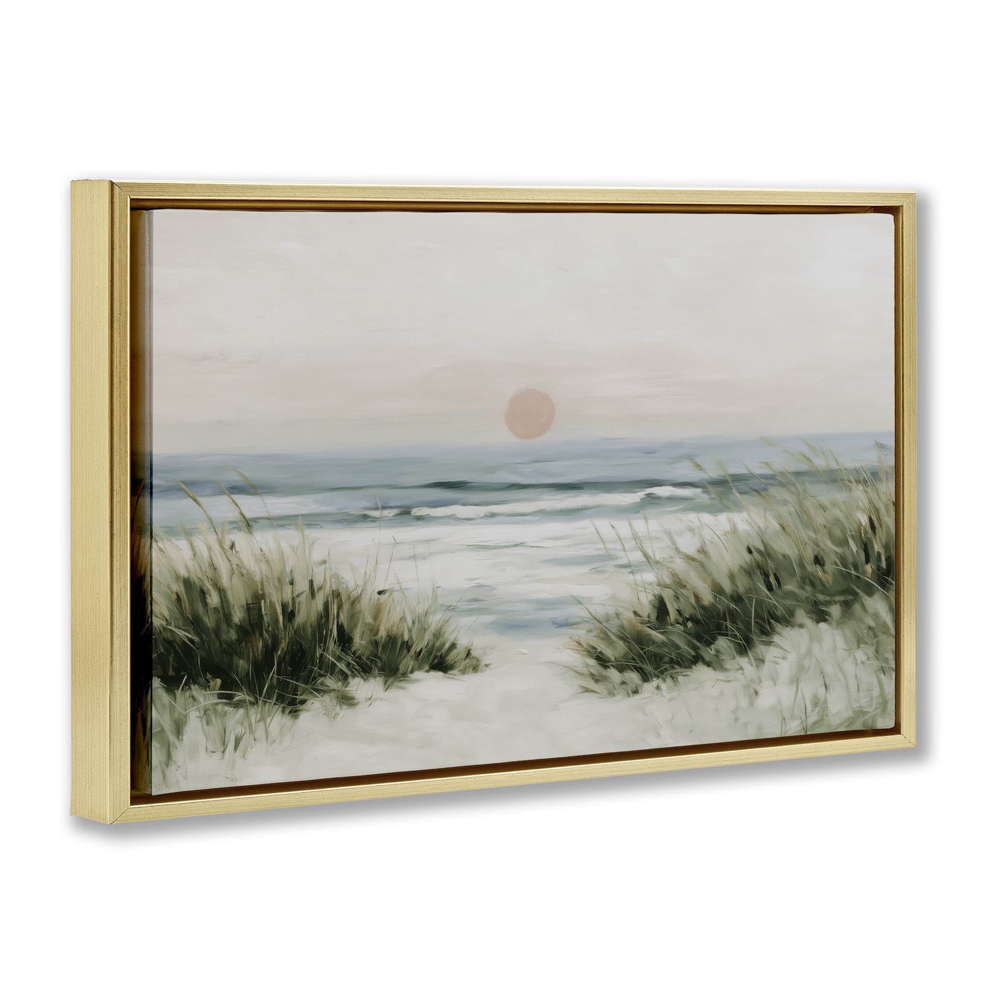 Stupell Industries Coastal Dunes with Wild Beach Grass Gold Framed Floater Canvas Wall Art, design by Chromatic Storm Studio