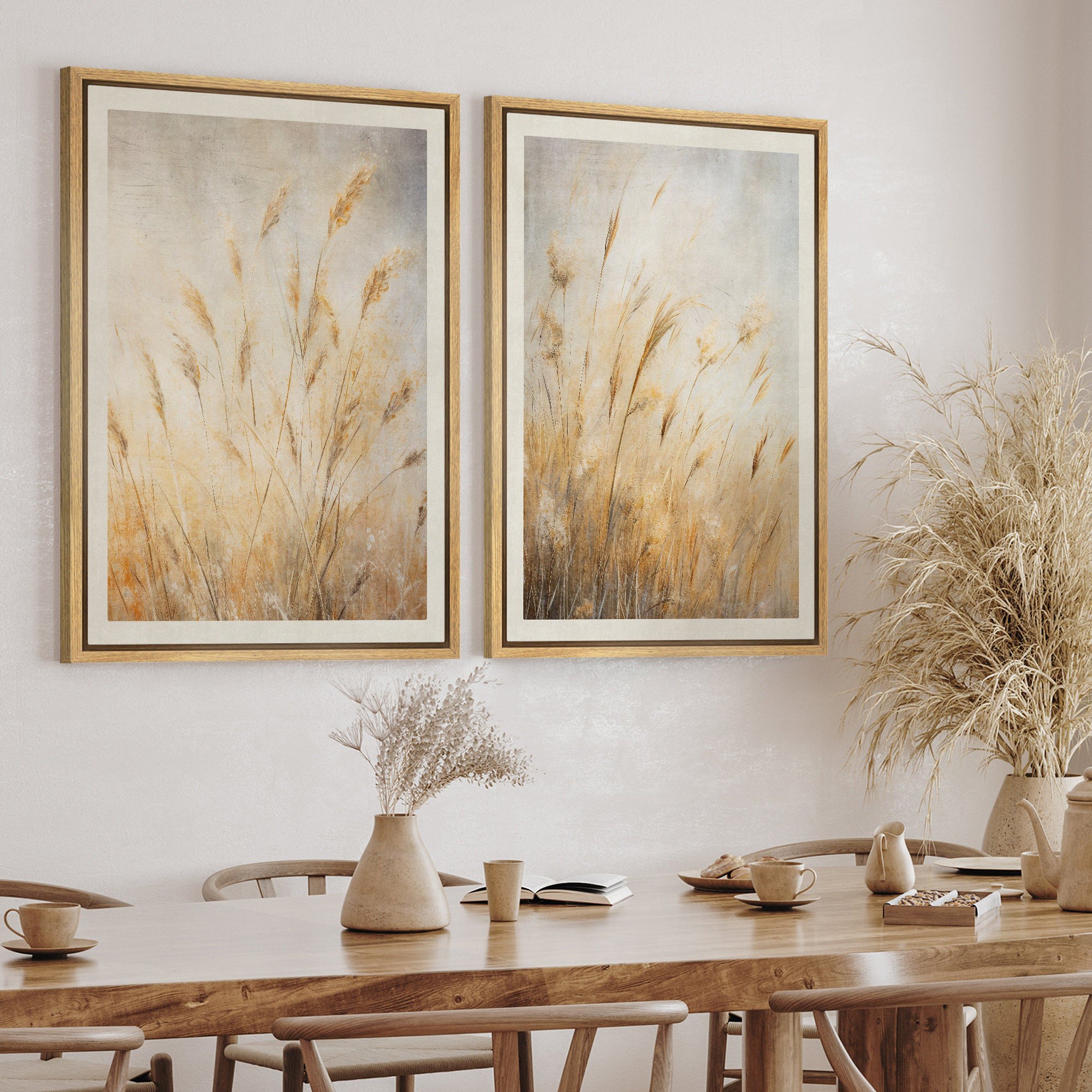 Wall Art Print Wildflower Botanical Illustrations Neutral Minimalist Wall Art Modern Farmhouse Decor Set 2