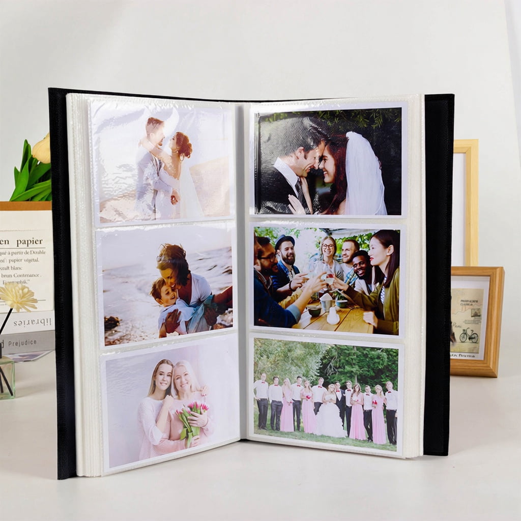 4x6 Photo Album Holds 300 Pictures, Linen Cover with Front Window, Large Capacity Slip-in Picture Album for Weddings, Kids, Travel, Anniversaries, and Family Baby Photos, Black
