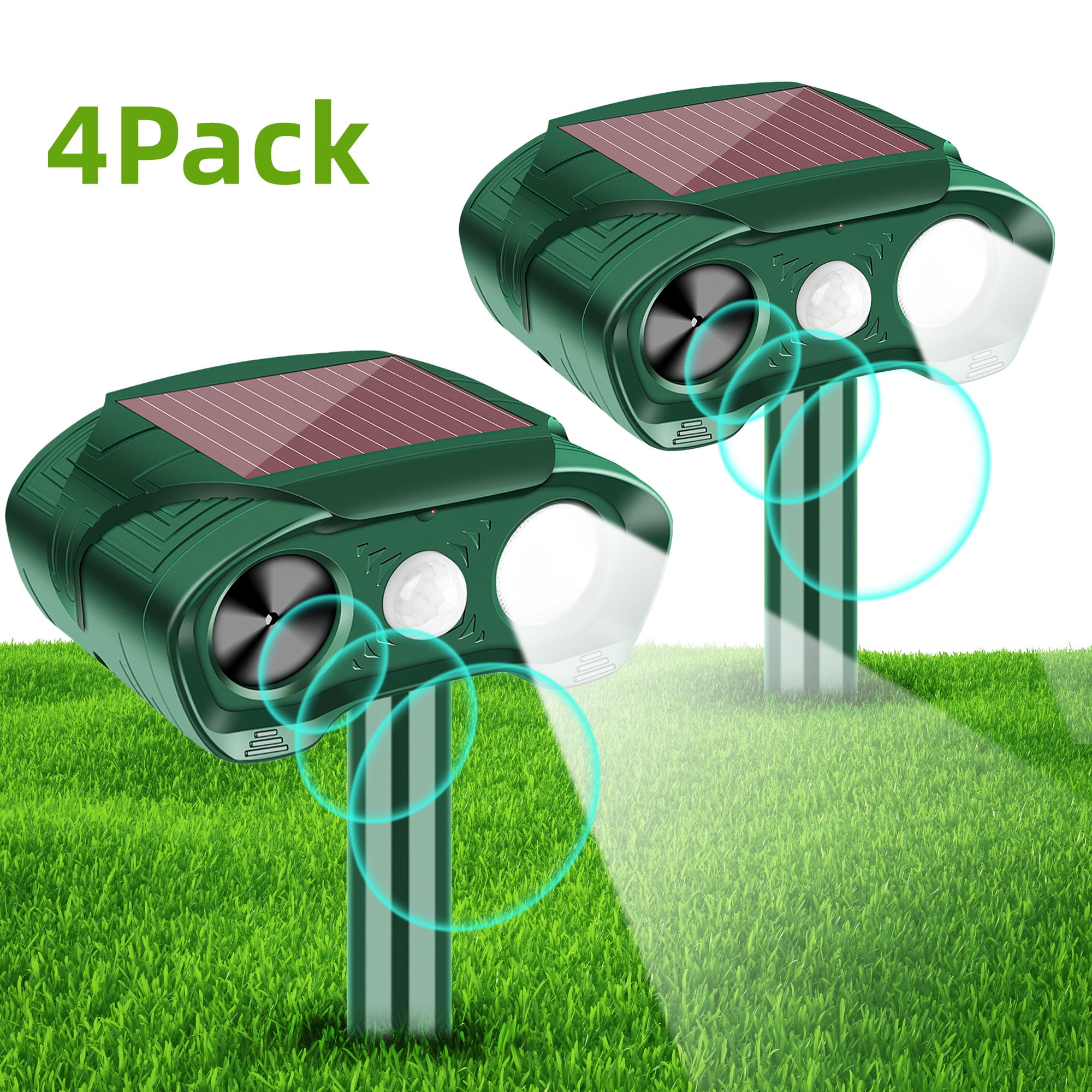 4 Pack Animal Repellent Ultrasonic Outdoor, Solar Animal Repeller with