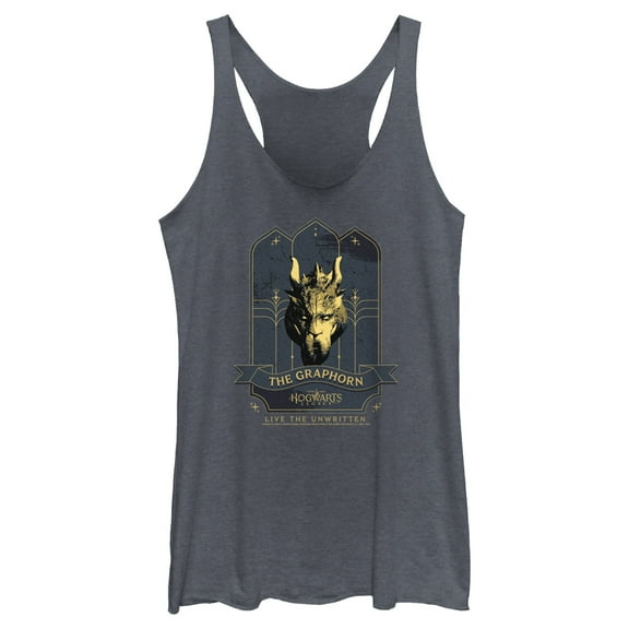Women's Hogwarts Legacy The Graphorn Logo  Racerback Tank Top Navy Blue Heather Medium