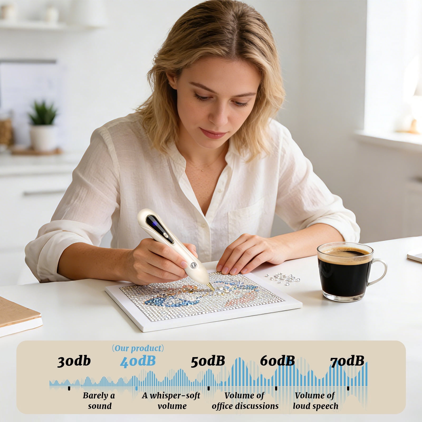 Diamond Art Pens, Cordless Vacuum Tool with Wax-Free Suction, Ultra-Quiet, 2 Adjustable Speeds & Lightweight Ergonomic Design for Precise Diamond Art Application