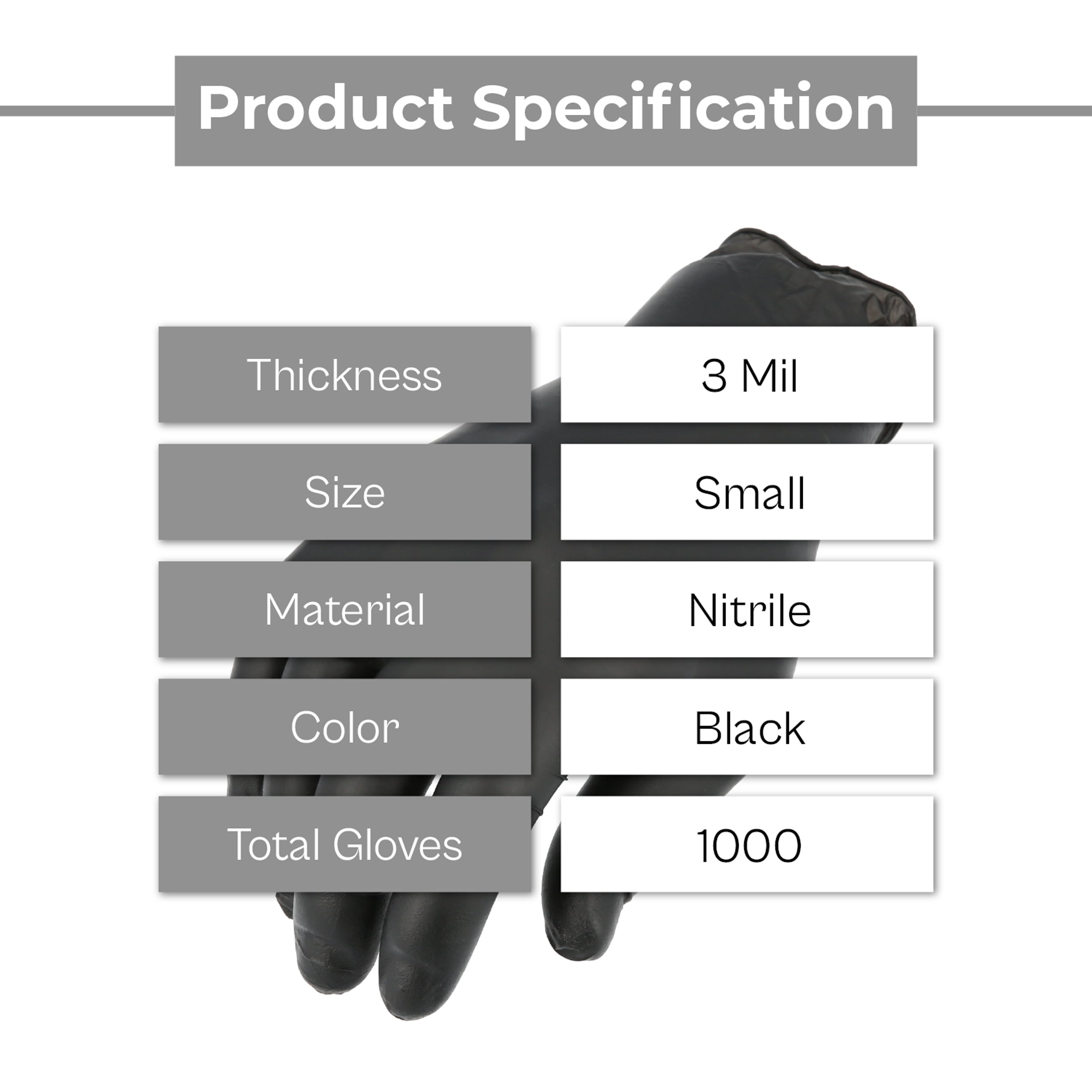 MMBM 1000 Pieces Small Nitrile Gloves Black, Disposable Powder Free Latex Free for Food Service and Exam Grade Use 3 Mil