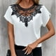 thumbnail image 2 of Mujeres camiseta crew Masajeadores de cuello manga corta Encaje suelta hem casual blusa para oficina al aire libre, 2 of 6