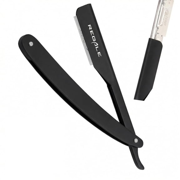 REGALE Professional Straight Razor Matte Black - Barber Straight Edge Razor, Professional Barber Razor
