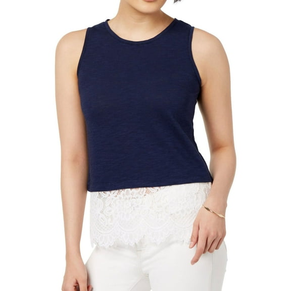 maison Jules Womens Lace-Trim Tank Top, Blue, X-Large
