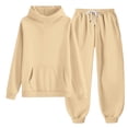 thumbnail image 4 of ITSAME Girls 2-Piece Outfits Long Sleeve Hooded Sweatshirt and Sweatpants Set Fall Winter Casual Active Clothing Beige Size 4T, 4 of 7