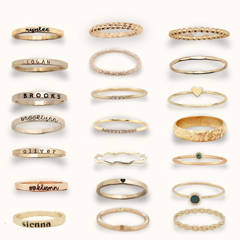 Design Your Own Ring Set | Personalized Stacking Rings with Names, Birthstones & Symbols | Custom Initial Mom Jewelry for Gift