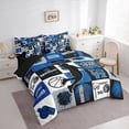 thumbnail image 2 of Castle Fairy Basketball Gamer Collage Queen Bedding 7pcs, Sport Geometric Grid Bedding Comforter Set Queen, Black Navy Blue,Black Reversible, 2 of 7