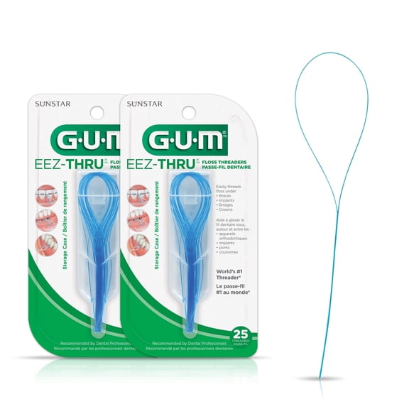 GUM Eez-Thru Floss Threaders, Dental Flossers for Braces, Bridges, & Implants, 25 Count (Pack of 2)