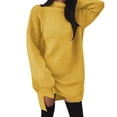 thumbnail image 2 of TXGREN Plus Size Tops for Women Ladies' Solid Color Casual Large Size Loose Knit Turtleneck Slit Maxi Casual Sweater Summer Dresses for Women 2024 Plus Size Yellow+L, 2 of 5