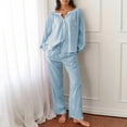 thumbnail image 2 of Women Gingham Pajama Sets Ruffle Long Sleeve Button Down Shirt and Pants Y2K Pjs Lounge Set Sleepwear with Pockets, 2 of 9