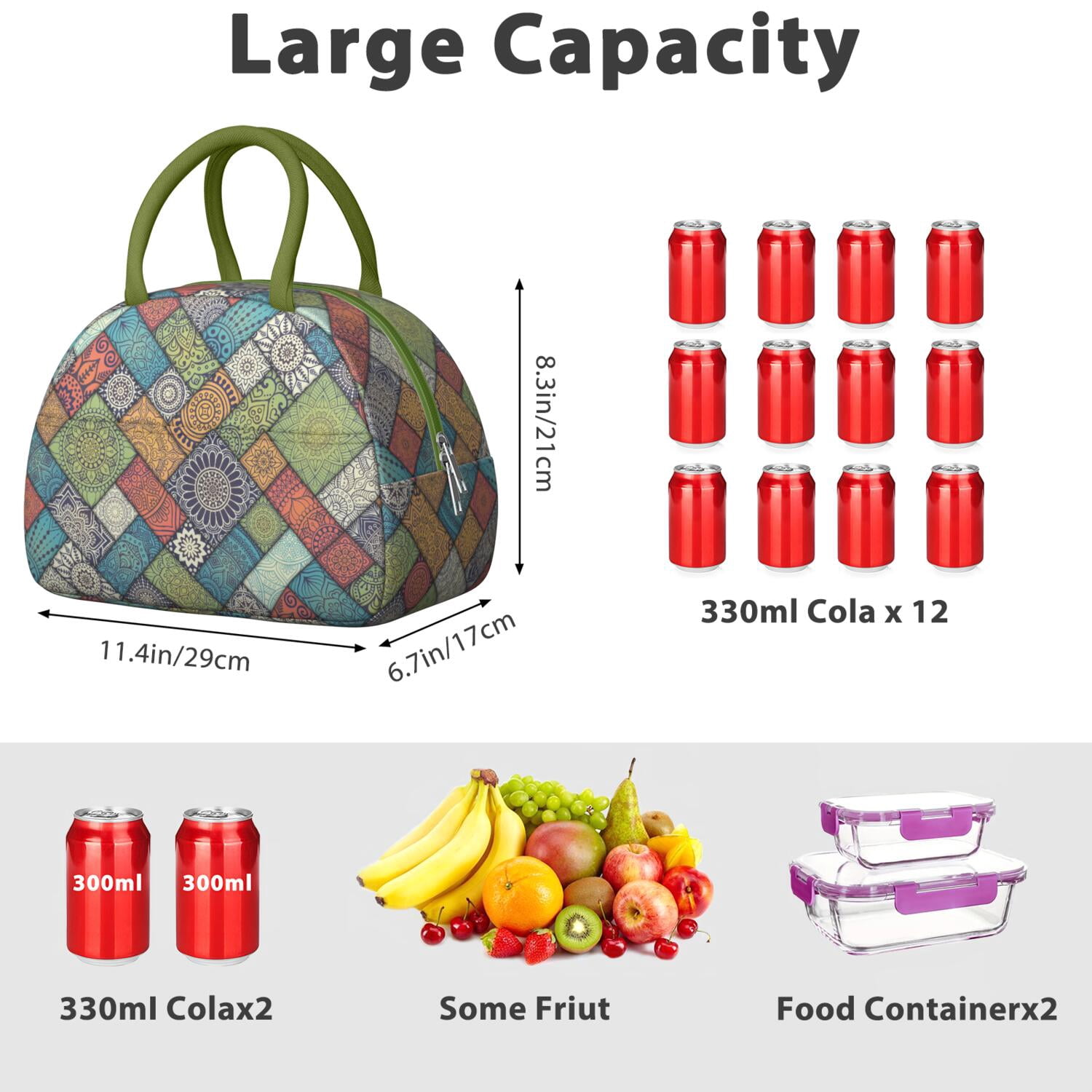 Rustic Bohemian Lunch Tote for Women, Ethnic Style Insulated Lunch Bag with Retro Hippie Patterns, Reusable Leakproof Cooler for Office or Picnic Use