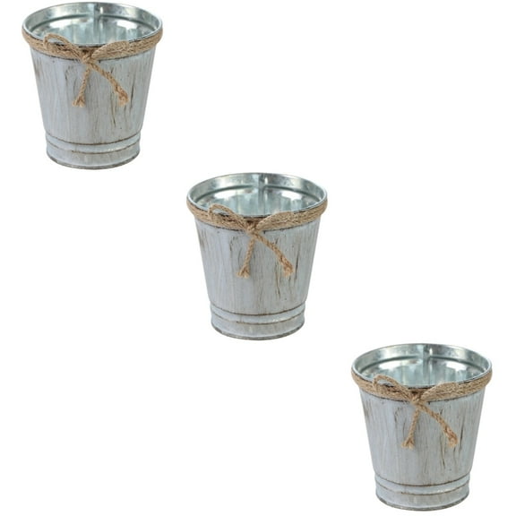 Hemoton 3pcs Retro Vintage Rope Craft Tin Metal Iron Keg Flower Bucket Pot Hanging Balcony Garden Succulent Cactus Plant Planter Decor Pot