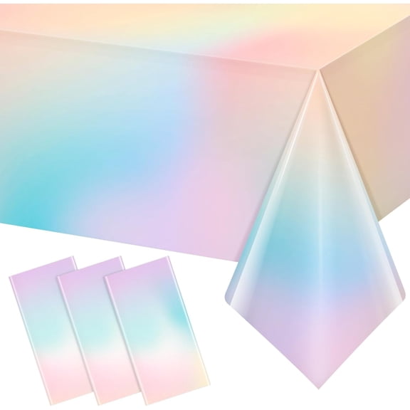 3Pcs Pastel Tablecloths,Plastic Rainbow Tablecloth Disposable Rectangle Pastel Table Covers for Baby Shower, Wedding, Birthday Party, Girl and Princess Party Decorations, 54 x 108 Inch