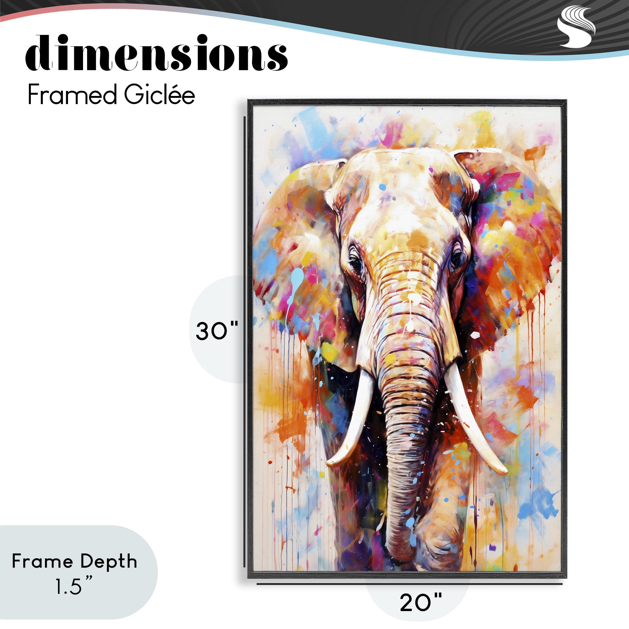 Stupell Industries Wild Elephant Bull Black Framed Giclee Art, design by Ray Powers