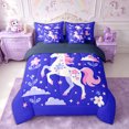 thumbnail image 3 of Manfei Cartoon Unicorn Flowers Queen Bedding 7pcs,Cute Stars Moon Bedding Comforter Set Queen,Reversible, 3 of 6
