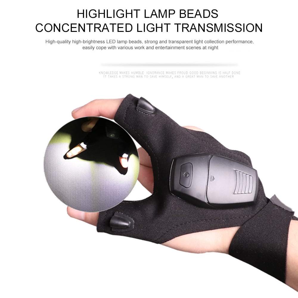 Led Flash Light Gloves Glowing Fishing Gloves Outdoor Sports Luminous Gloves for Fishing Camping Hiking Outdoor Activities black-without Battery