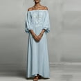 thumbnail image 5 of TaTaai Women's Off-Shoulder Embroidered Maxi Dress with Puff Sleeves, Loose Flowy Fit, and Boho Summer Style Gift, 5 of 6