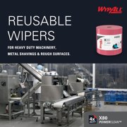 WypAll PowerClean X80 Cloths Heavy Duty Wipes (41055), Jumbo, Extended Use Towels, Red (1 Roll of 475 Sheets, 475 Sheet Total)