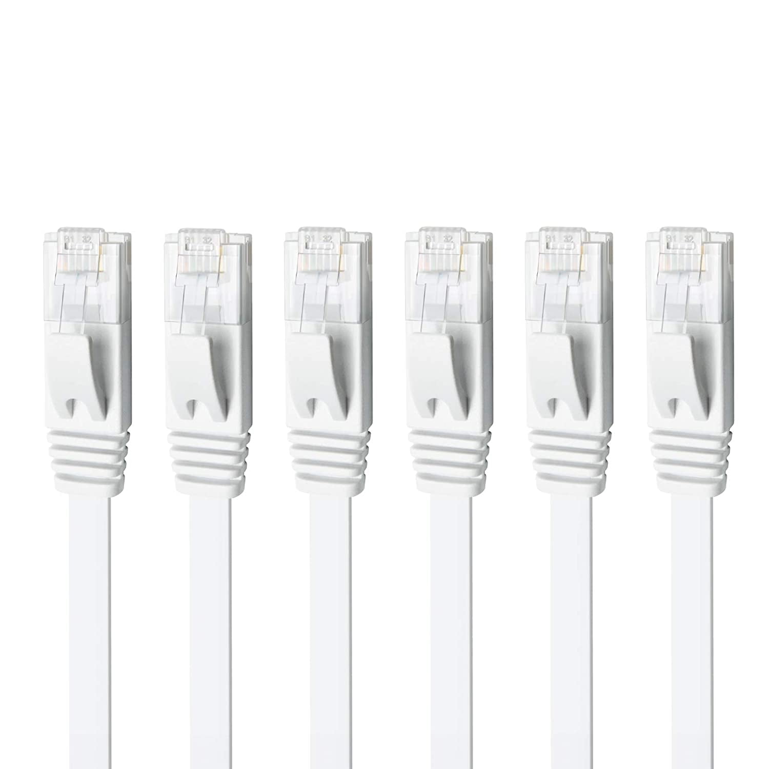 CAT 6 Cable 5ft 6Pack White, High Speed Solid Flat CAT6 Gigabit Network LAN