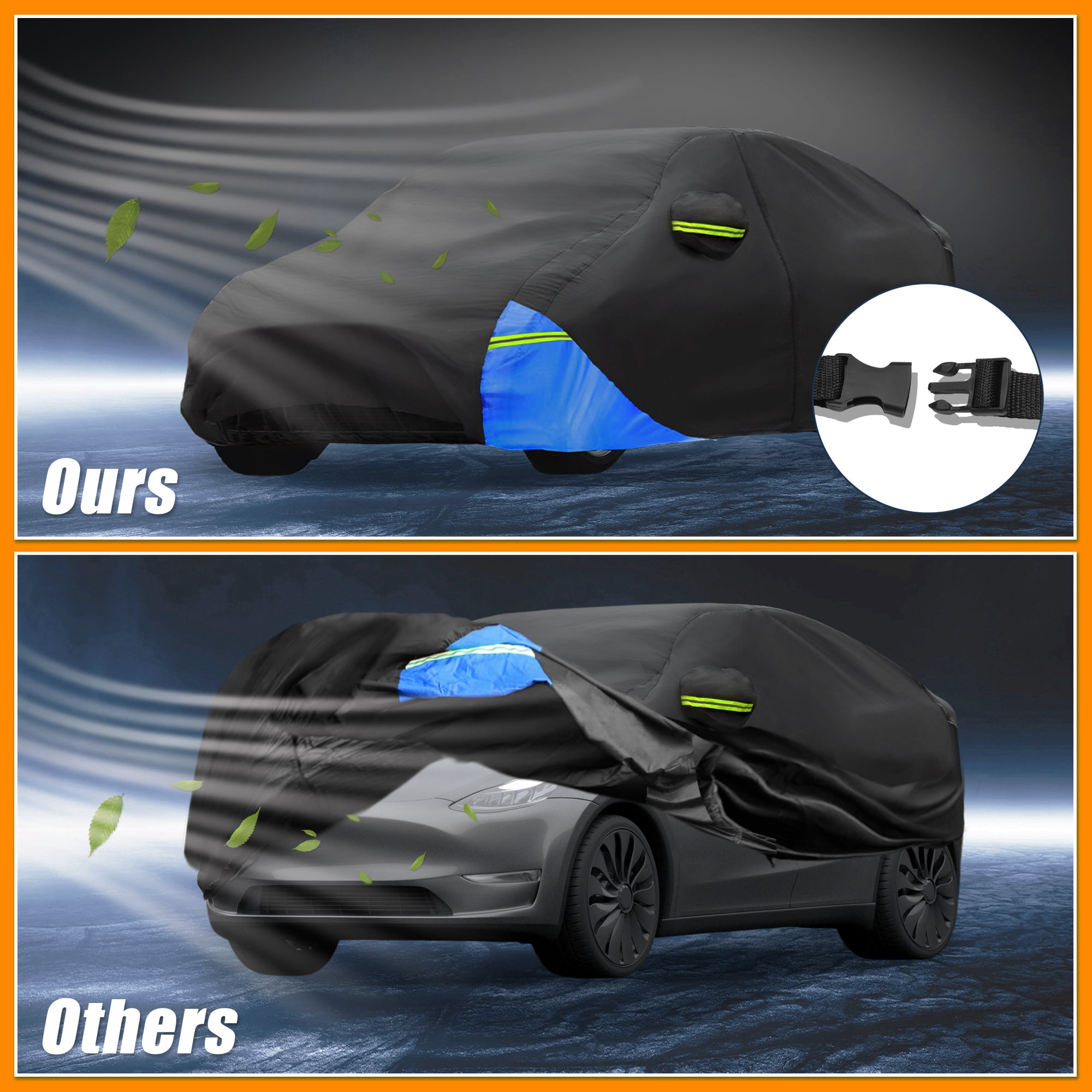 Unique Bargains Full Car Cover 210D Oxford Black Blue 190.94"x75.59"x57.09"