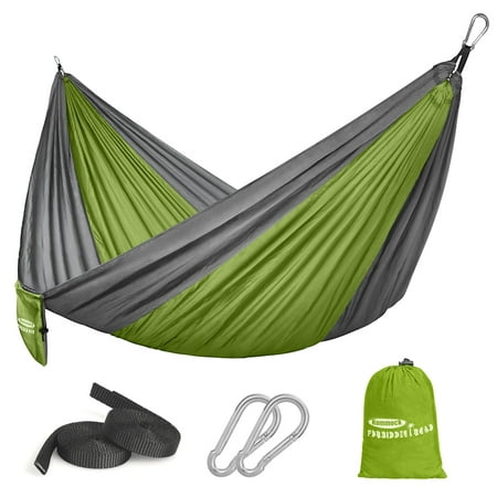 Forbidden Road Hammock Single Double Camping Lightweight Portable Parachute Hammock for Outdoor Hiking Travel Backpacking - Nylon Hammock Swing - Support 400lbs（Green &