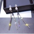 thumbnail image 4 of Pendientes de perlas con borlas largas y aguja de plata 925 para dos usos, temperamento simple, pendientes de diamantes, cara redonda, finos, ideales para caras redondas, 4 of 6