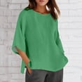 thumbnail image 2 of QHWAUAKFBN T Shirts For Women Trendy Graphic Summer 3 Of 4 Sleeve Crew Neck Floral Printed Loose Linen Tunic Tee Blouse Tshirts Top, 2 of 5