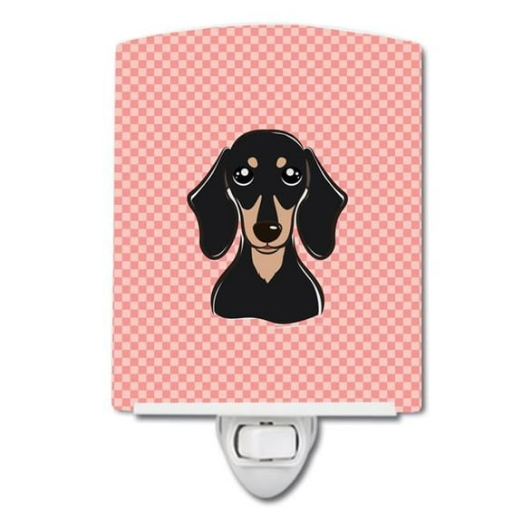 Caroline's Treasures BB1215CNL Checkerboard Pink Smooth Black and Tan Dachshund Ceramic Night Light, 6x4x3", multicolor