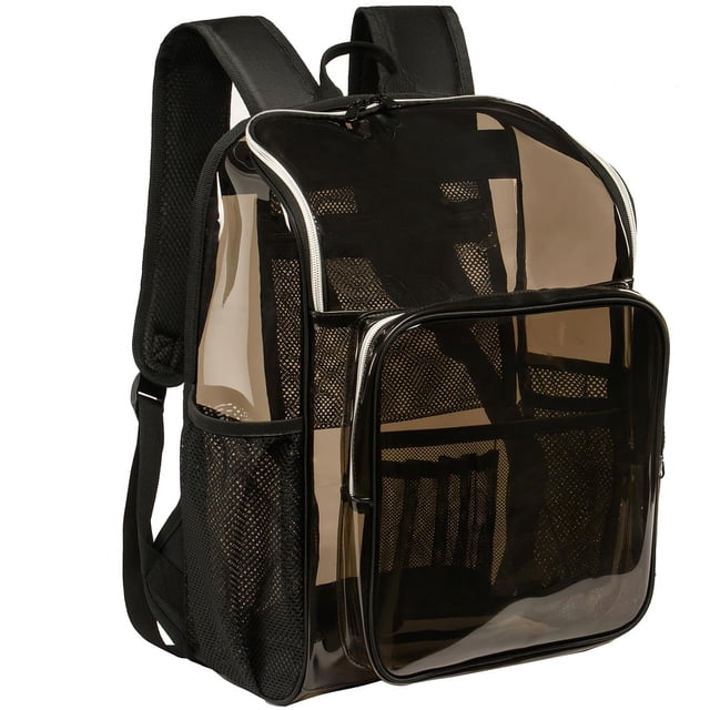 Mochila transparente KUI WAN de PVC negro transparente para la escuela, 12 de largo x 6 de ancho x 16,5 de alto