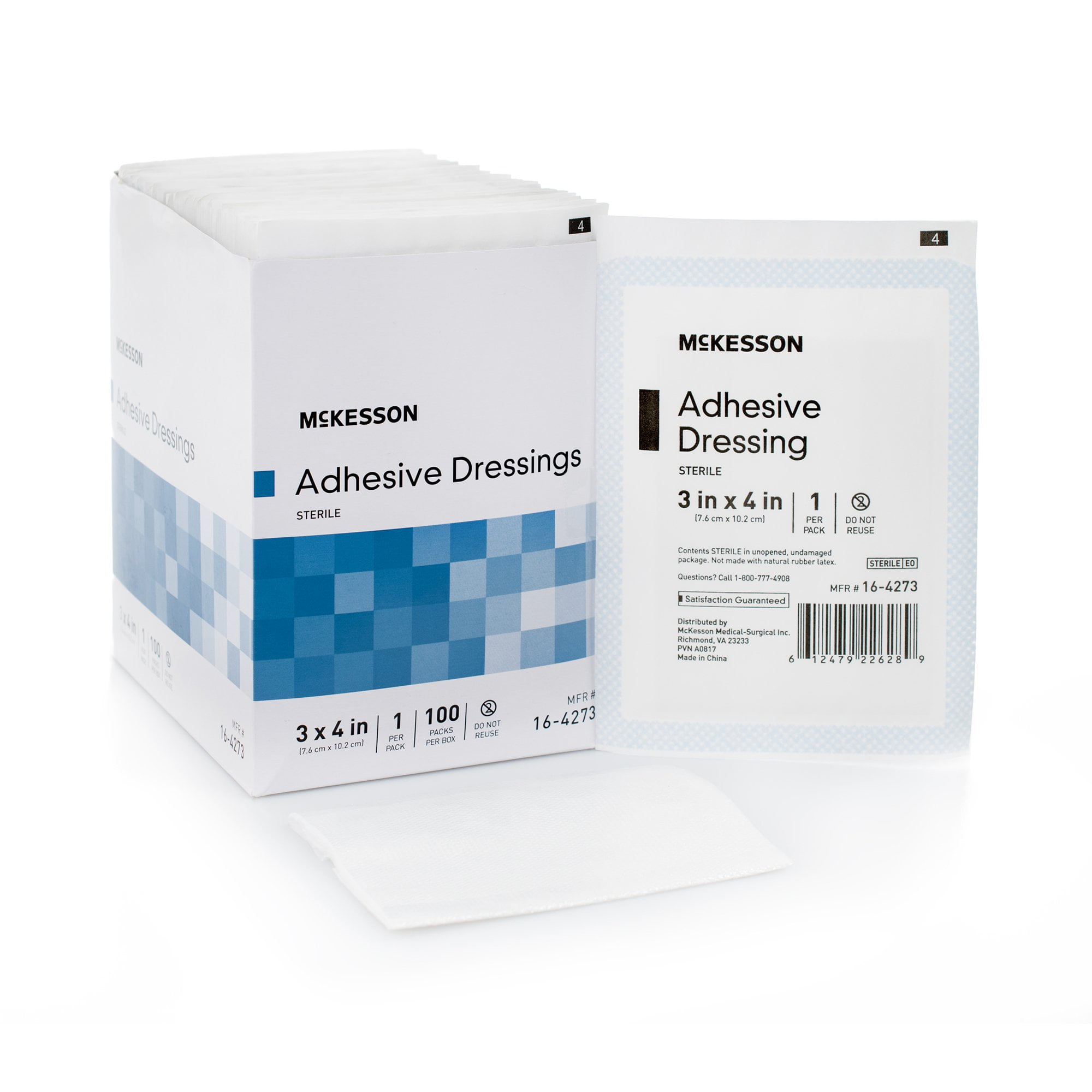McKesson White Cotton-Polyester Adhesive Dressing Sterile 3 x 4' 100 per Box