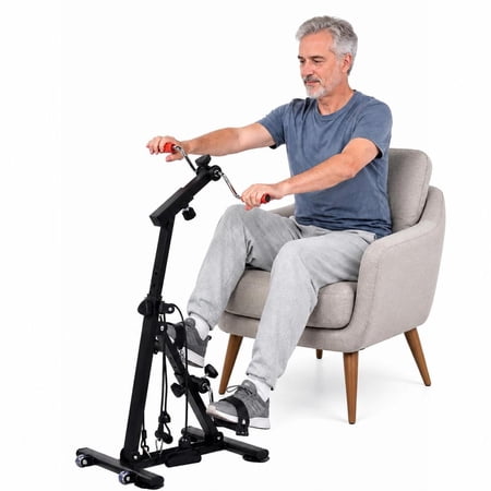 Pedal Exerciser Bike for Seniors, Portable Sitting Workout Machine with Arm and Leg Pedals, Adjustable Tension for Upper and Lower Body Rehabilitation at Home