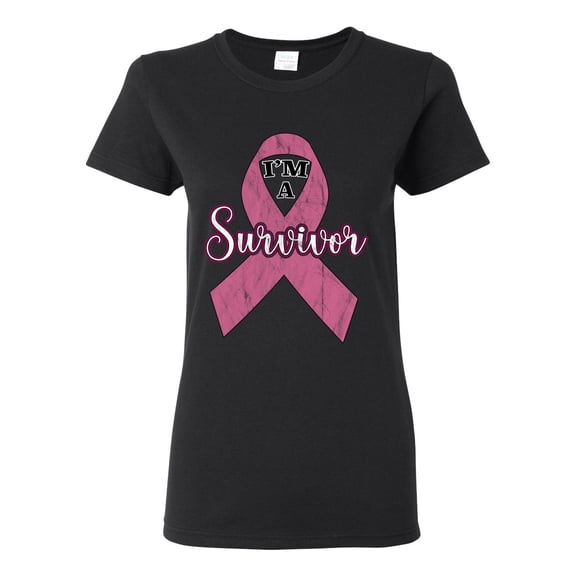 Wild Bobby Pink I'm A Breast Cancer Survivor Breast Cancer Awareness Women Graphic Tee, Black, Small