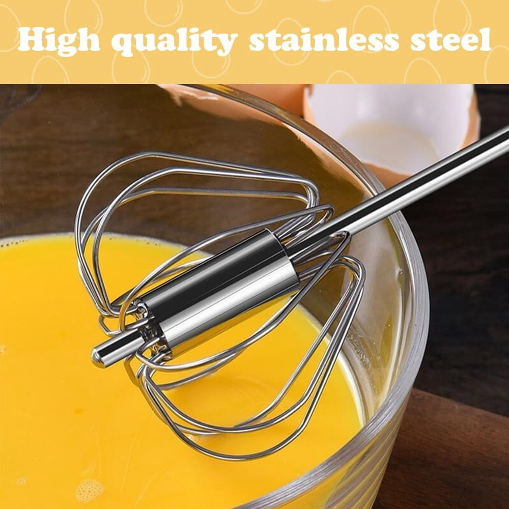 Stainless Steel Semi-Automatic Whisk, 2025 Upgraded Small Hand Push Egg Whisk, Egg Beater Scrambler Wisking Tool for Cooking Baking Kitchen Gadgets Mixer Stirrer Tools (3 Pcs)