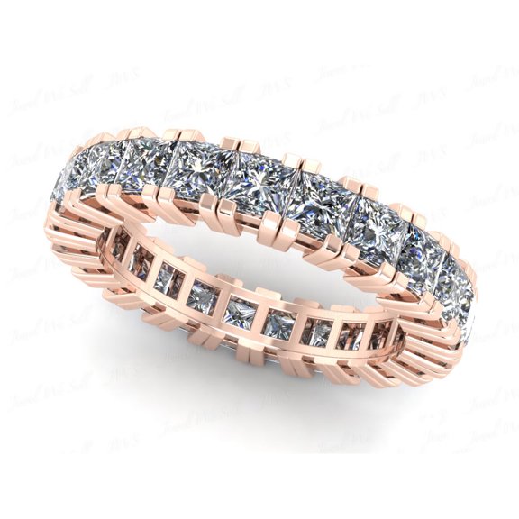 Natural 3.75Ct Princess Cut Diamond Gallery Women's Anniversary Wedding Eternity Band Ring Solid 14k Rose Gold I SI2
