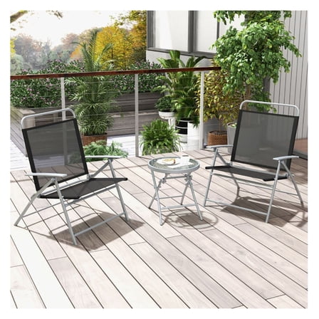 3 Pieces Patio Folding Chair Set Outdoor Metal Conversation Set