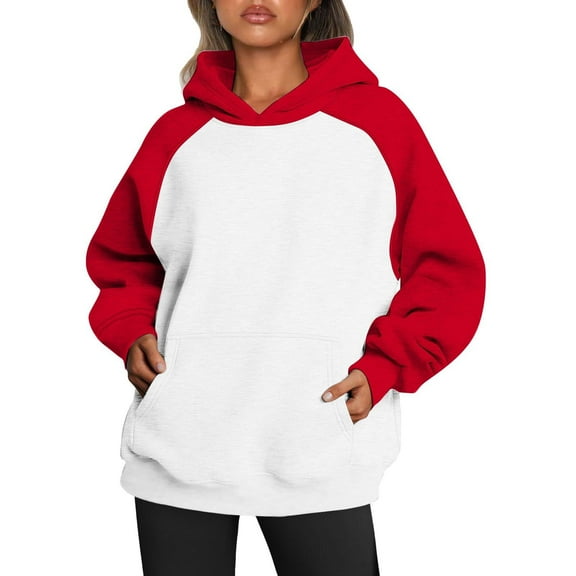 UJNDER Oversized Hoodies For Women Pullover Sweatshirt Teen Girls Raglan Sleeve Hoodie Red XL