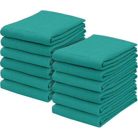 

RUVANTI 12 Pack 100% Cotton 15x29 inch Kitchen Towels Dish Towels for Kitchen Soft Washable Super Absorbent Waffle Weave Tea Towels Linen Dishcloth for Quick Drying Cleaning Dish Rags – Teal