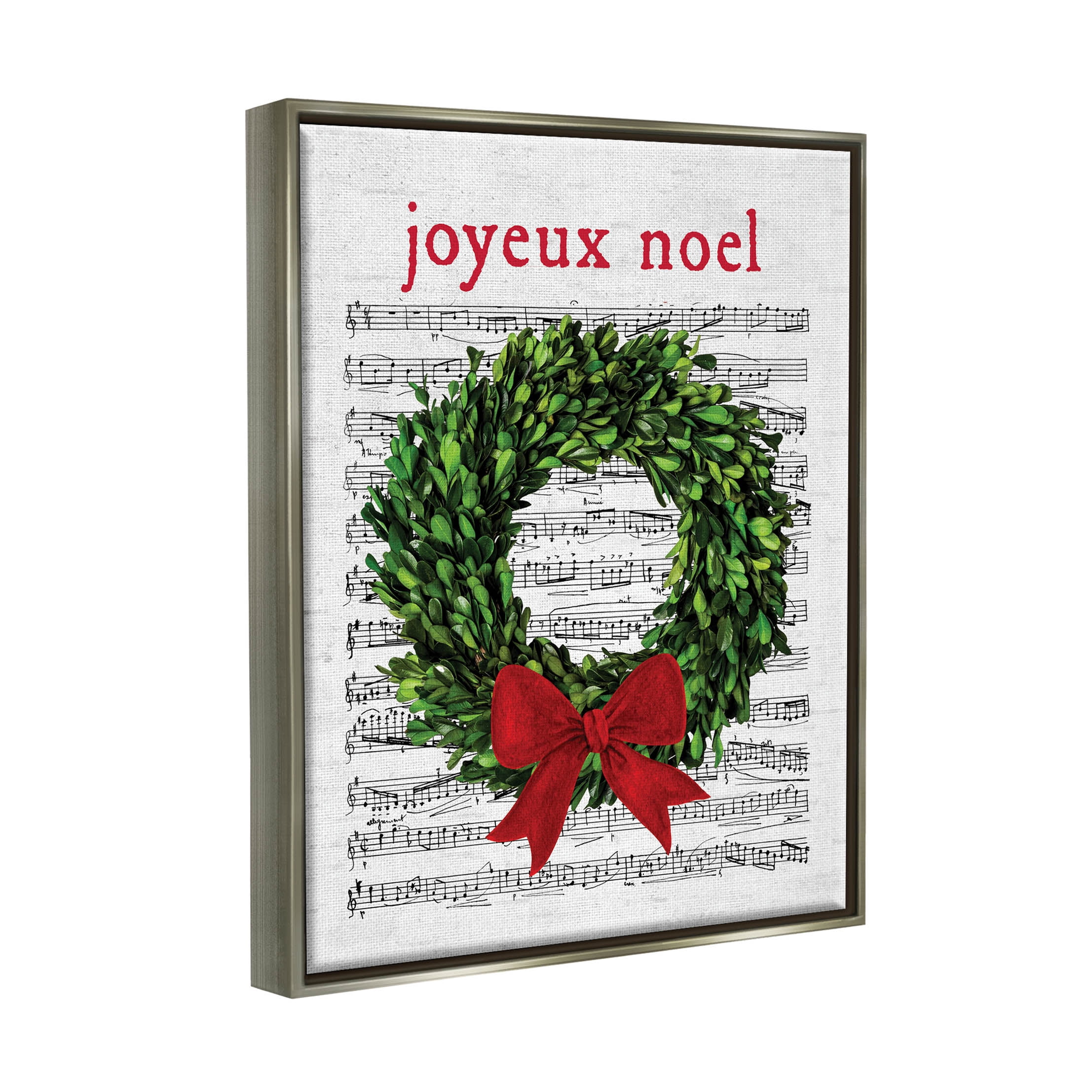 Stupell Industries Joyeux Noel Vintage Song Graphic Art Luster Gray Floating Framed Canvas Print Wall Art, Design by Lettered and Lined